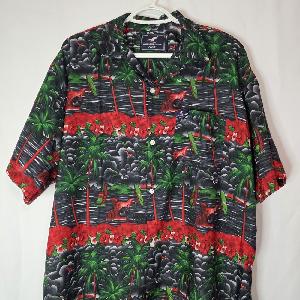 American Esprit Hawaiian Shirt Mens XXL‎ Palm Tree Surf Tropical Graphic